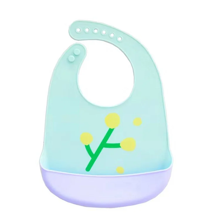 White silicone baby bib with adjustable neck buttons, back view