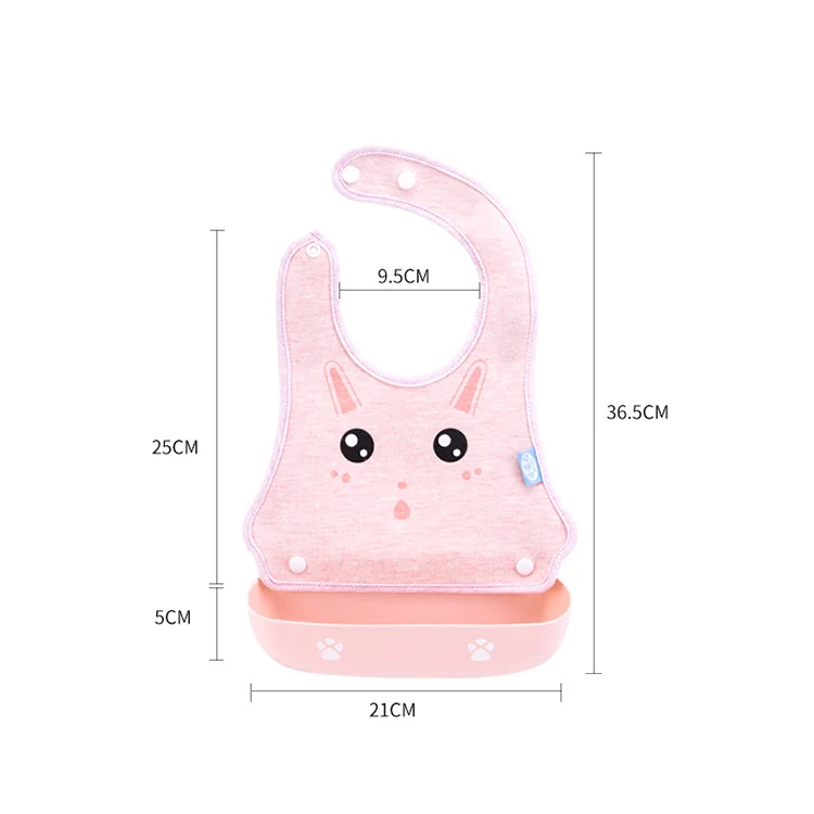 Baby bib with tray rolled into the body for compact storage