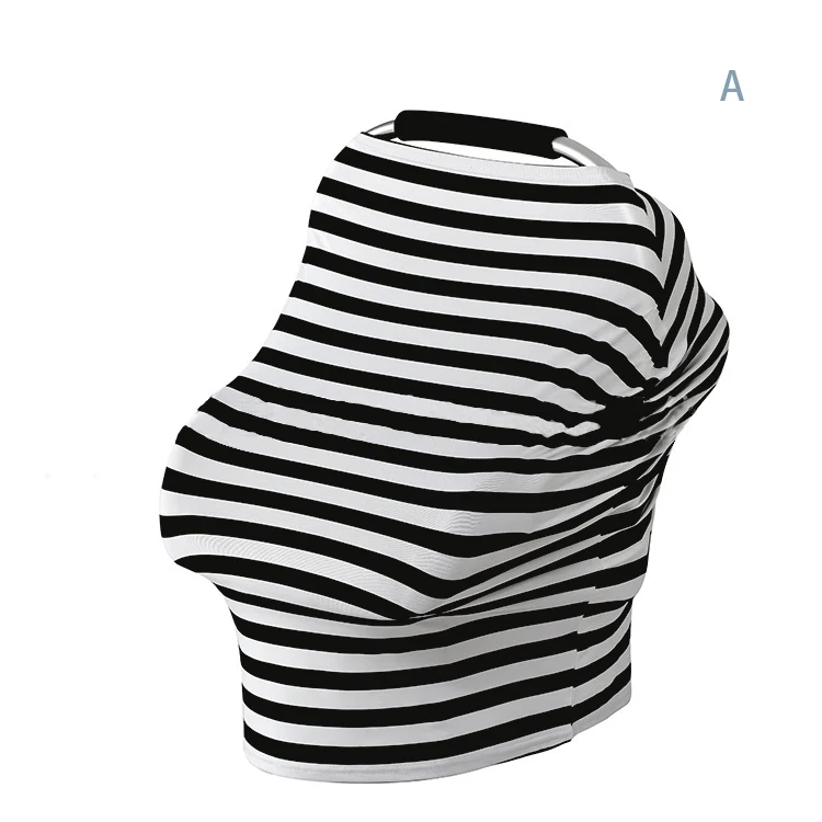 Multifunction nursing cover scarf in Rail / Wavy Line colour, draped over a stroller