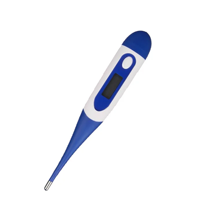 Digital thermometer in white with a rounded tip, standing upright in a gift box