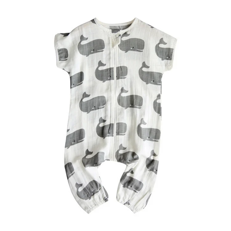 White infant romper with short sleeves and hook-and-loop front closure