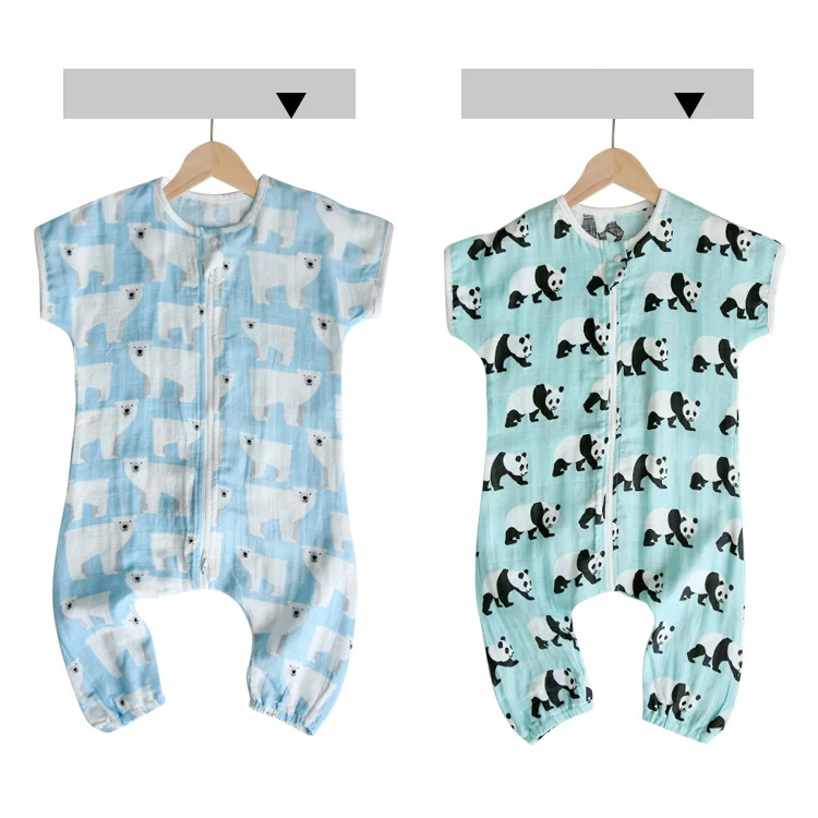 Blue infant romper with short sleeves and closed front