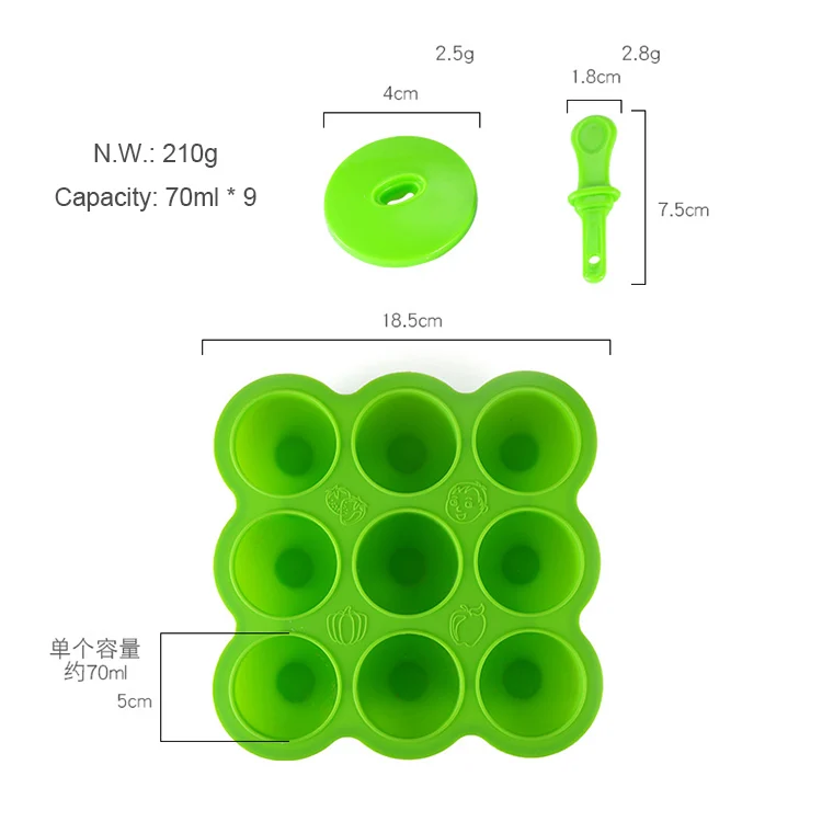 9 cups Mold Multi-function Ice Mold Baby Food Storage Container