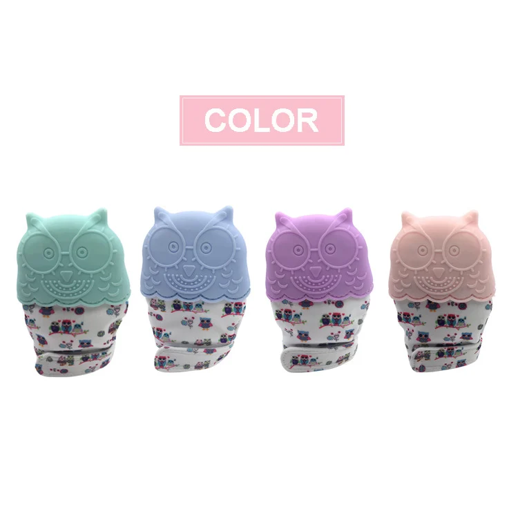 Silicone teething glove with sound film, packed in a 500pcs carton, 57*42*31cm