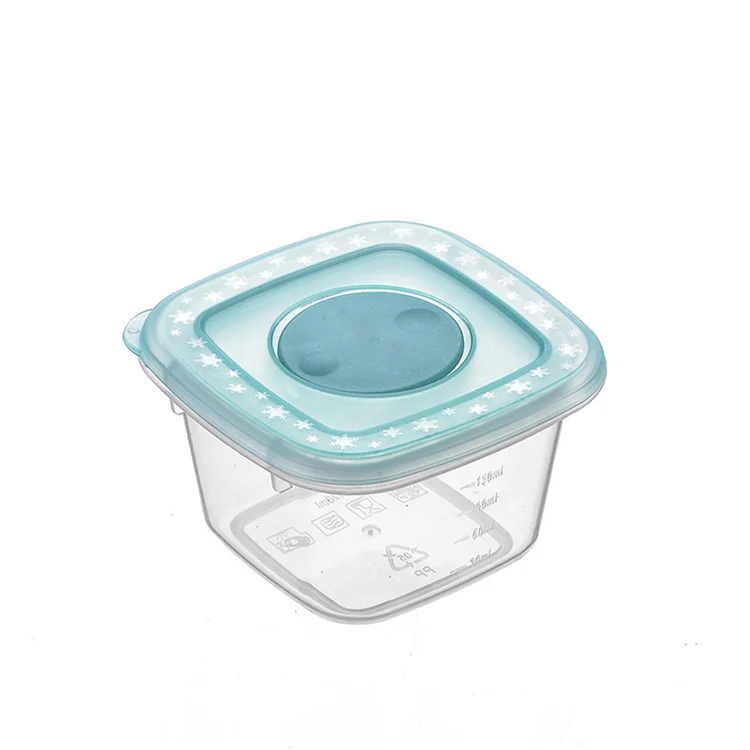 Transparent 120ml baby food container with lid removed, showing interior
