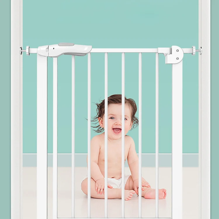 Side view of the gate showing the tension knobs and adjustable side extensions