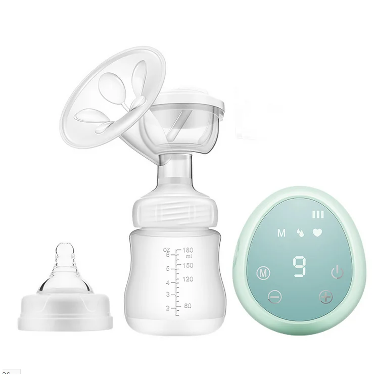 Pink portable breast pump with bottle and anti-backflow valve visible