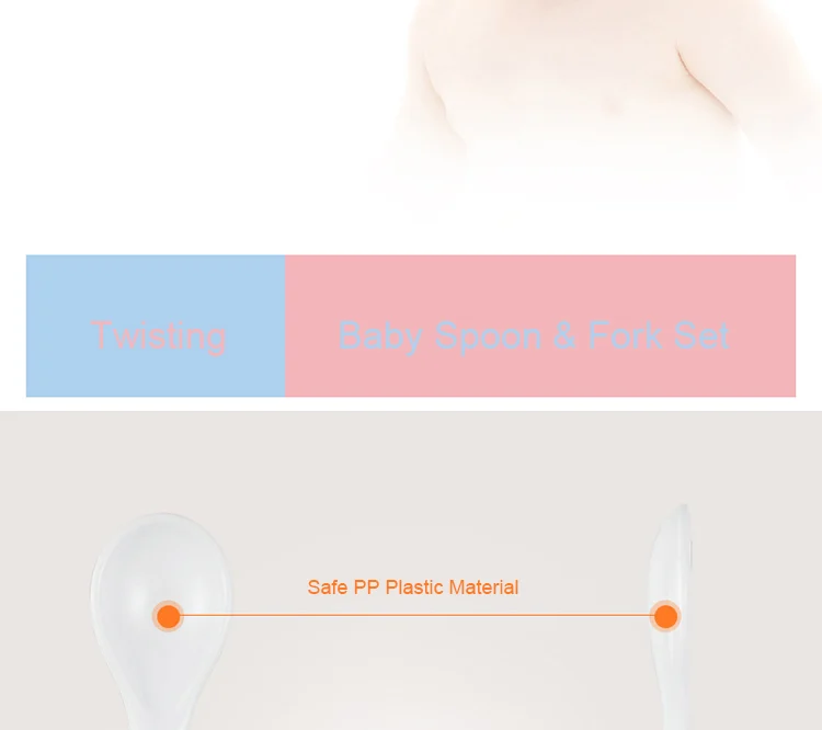 Baby Feeding Training Bendable Plastic Spoon Fork Set with Soft coating