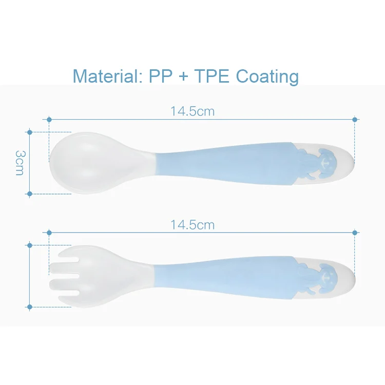 Baby Feeding Training Bendable Plastic Spoon Fork Set with Soft coating