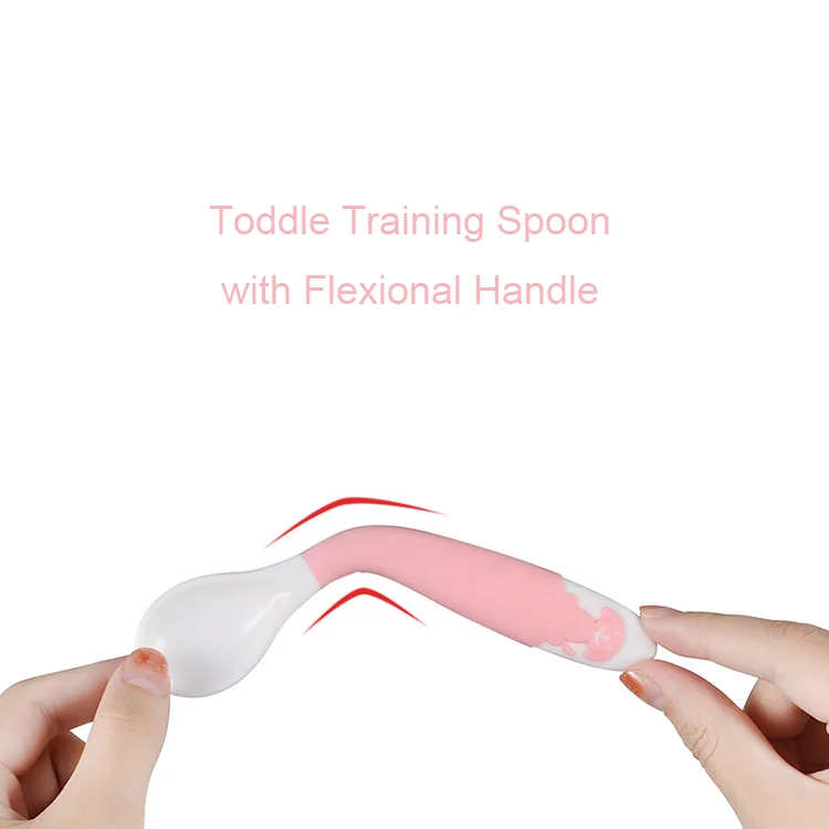 Bendable spoon and fork set with handle bent right at 90 degrees
