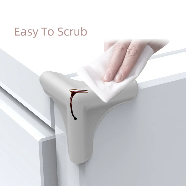 Silicone corner protector installed on a sharp corner of a child's chair