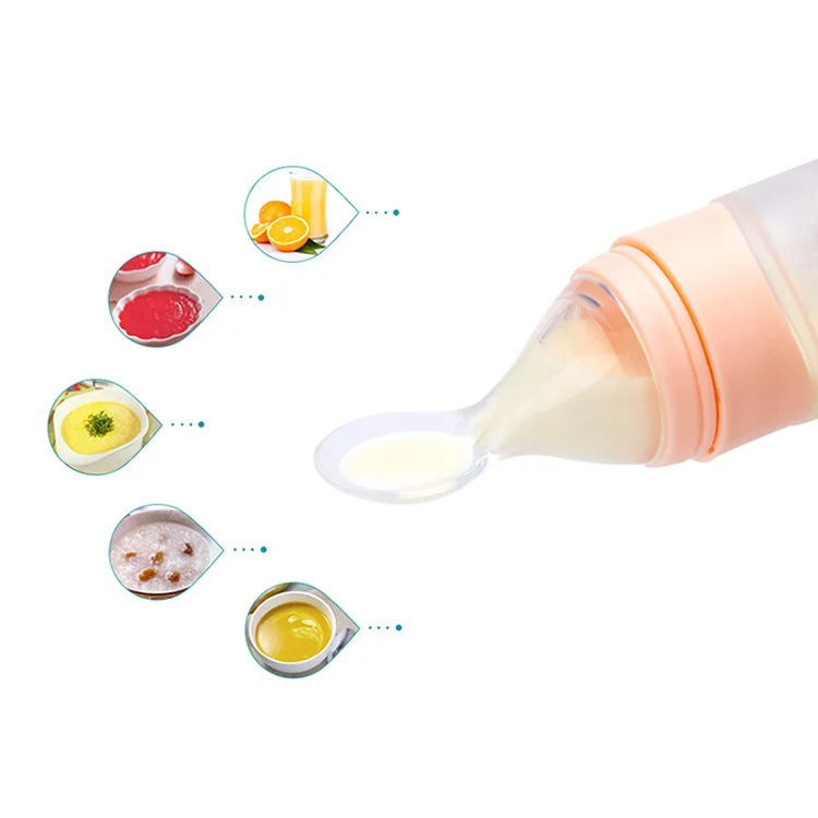 Silicone feeding spoon with TPR handle, open and ready to squeeze