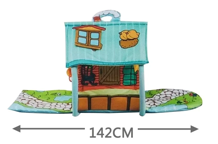 Close-up of the hanging toys and fabric surface of the play mat