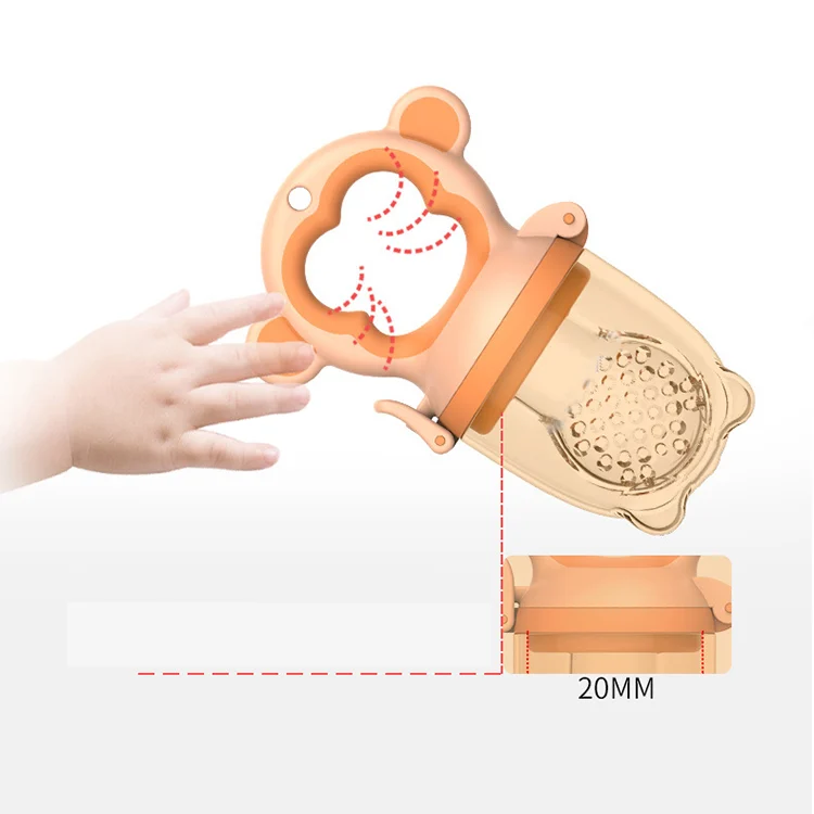 Fruit feeder pacifier laid flat with the mesh side up