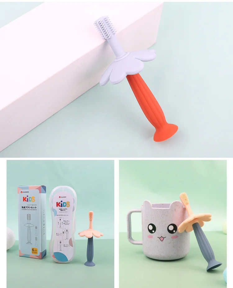 Toothbrush disassembled showing the handle, bristles, and base