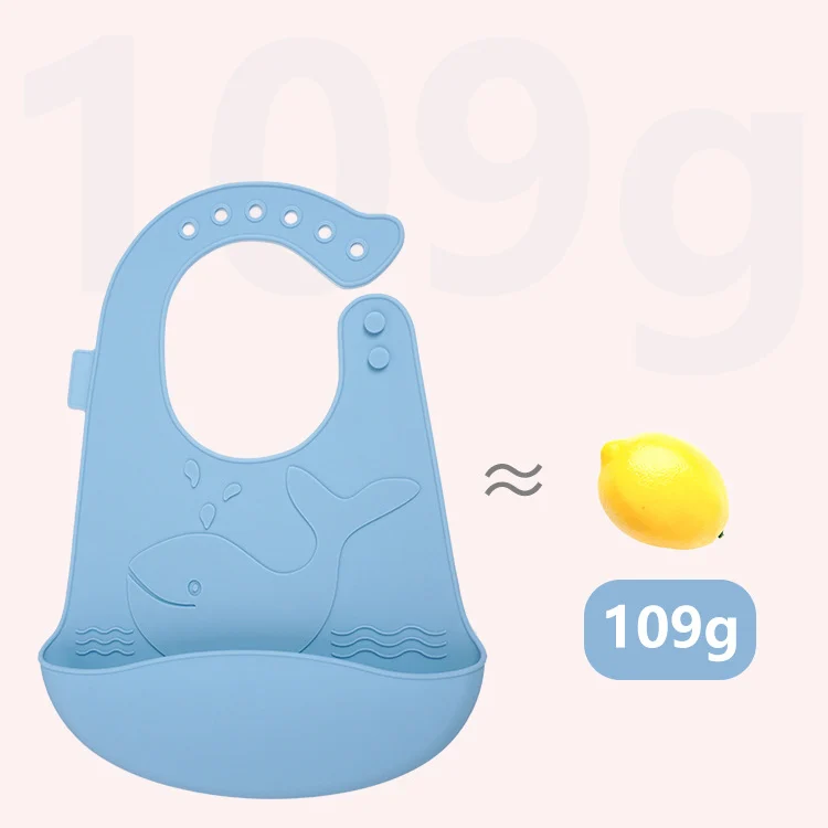Silicone bib with the pocket open, showing the waterproof interior