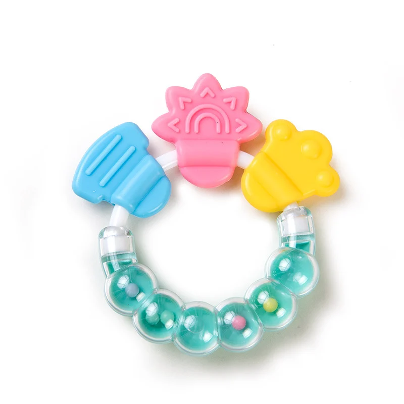 Red infant rattle teether with smooth edges and rounded corners