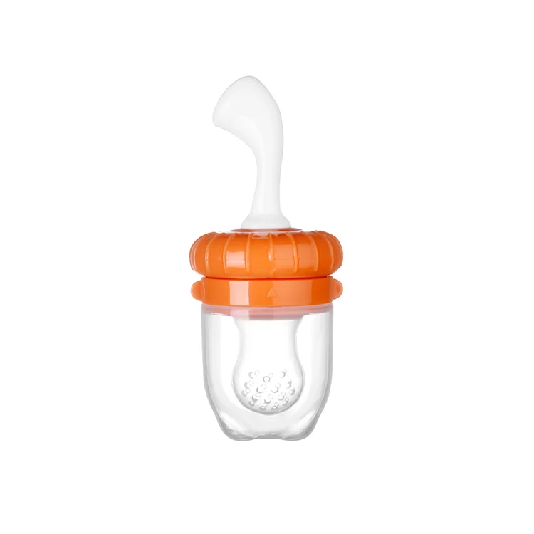 Green silicone baby food feeder pacifier with mesh cavity and teat