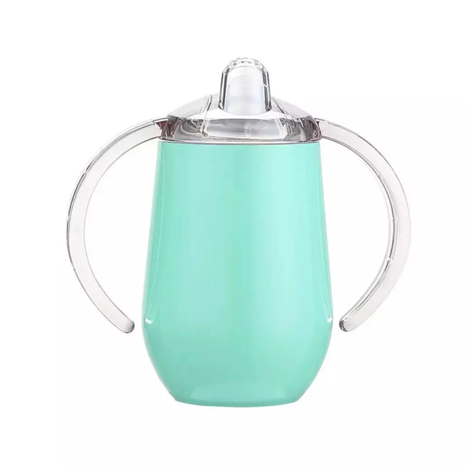 Black 10 oz insulated sippy cup with clear Tritan lid and handles
