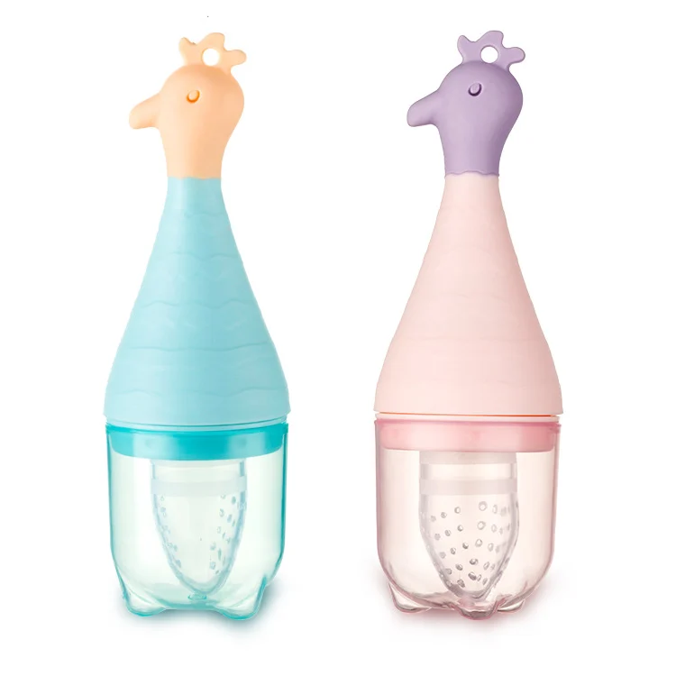 Baby fruit feeder pacifier with anti-slip handle, open showing food pouch