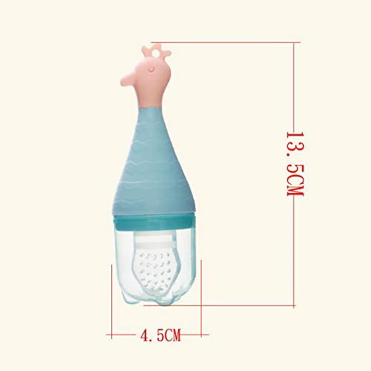 Baby fruit feeder pacifier with anti-slip handle in use, held by a small hand