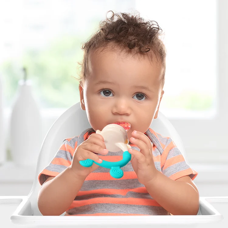 Close-up of raised texture on the teether part of the silicone feeder