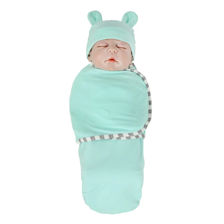 Cotton Stretchy Baby Swaddle Blanket With Hat Set