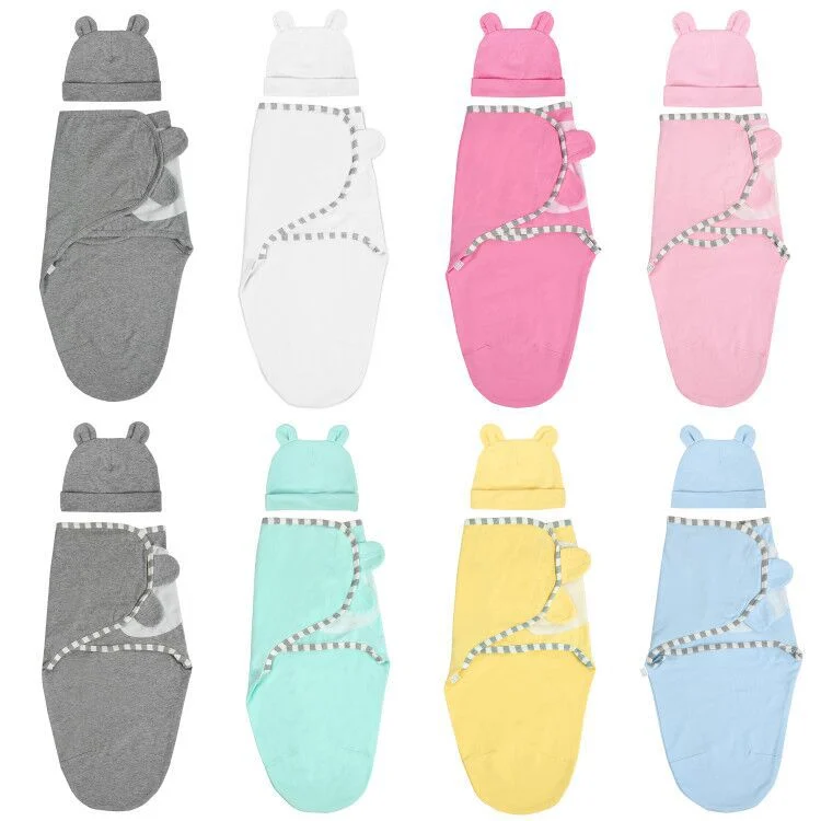 Cotton Stretchy Baby Swaddle Blanket With Hat Set