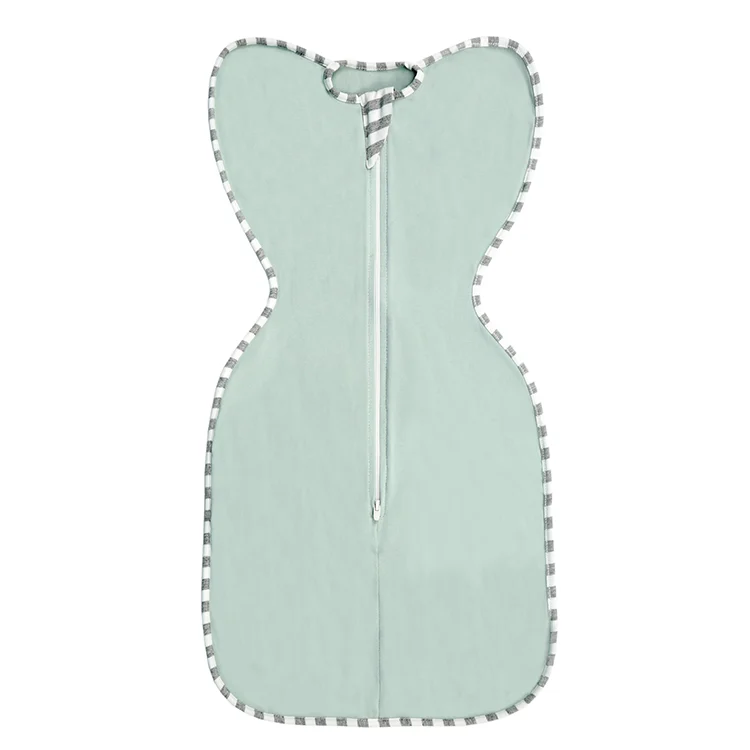 Blue 2-way zipper baby sleep sack with zipper open and arms out