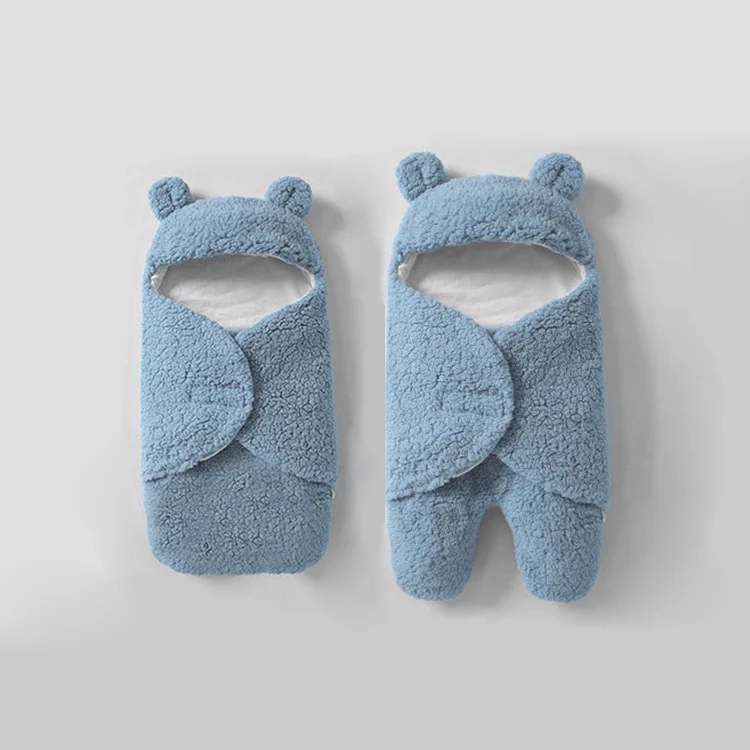 Fleece infant bear hooded sleeping bag in beige, laid flat with hood open