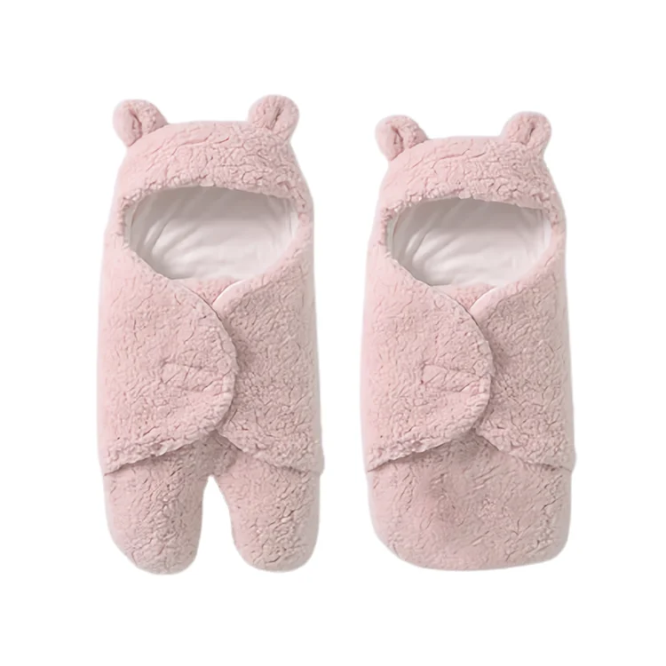 Fleece infant bear hooded sleeping bag in cream, open to show interior lining