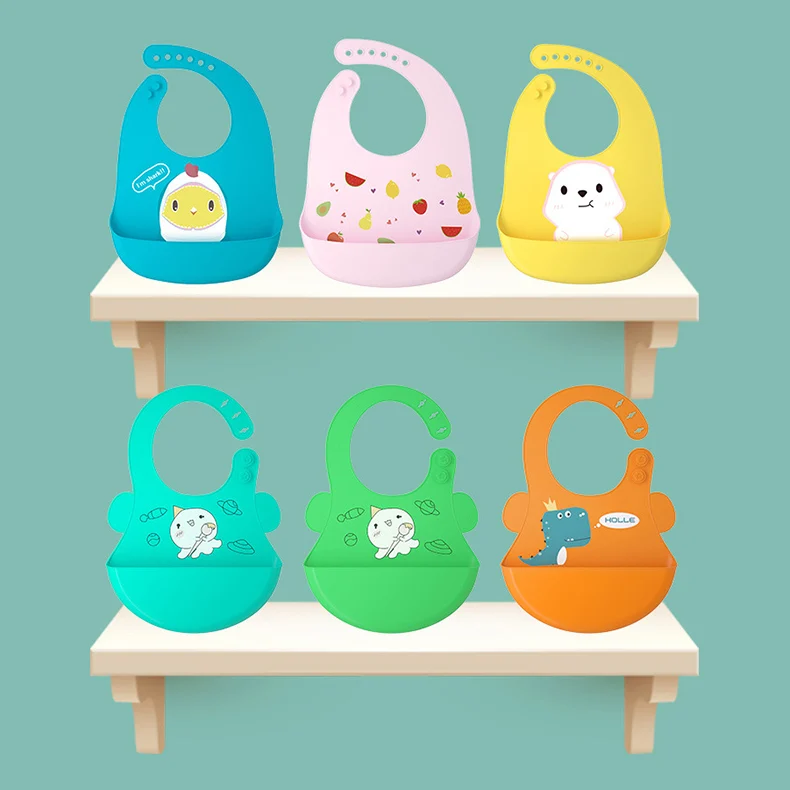 Light-weight Easy Clean Comfortable Soft Silicone Waterproof Baby Bib with Pouch