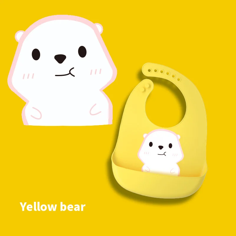 Green silicone baby bib with the pouch open and visible