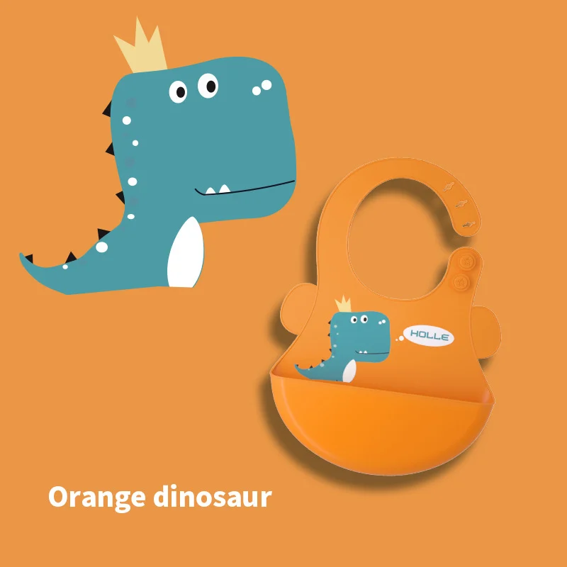 Silicone baby bib worn on a toddler, showing fit and pouch