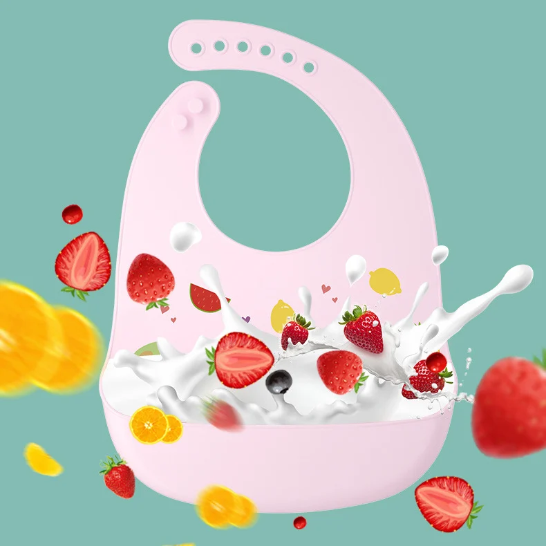 Silicone baby bib with the strap fully extended