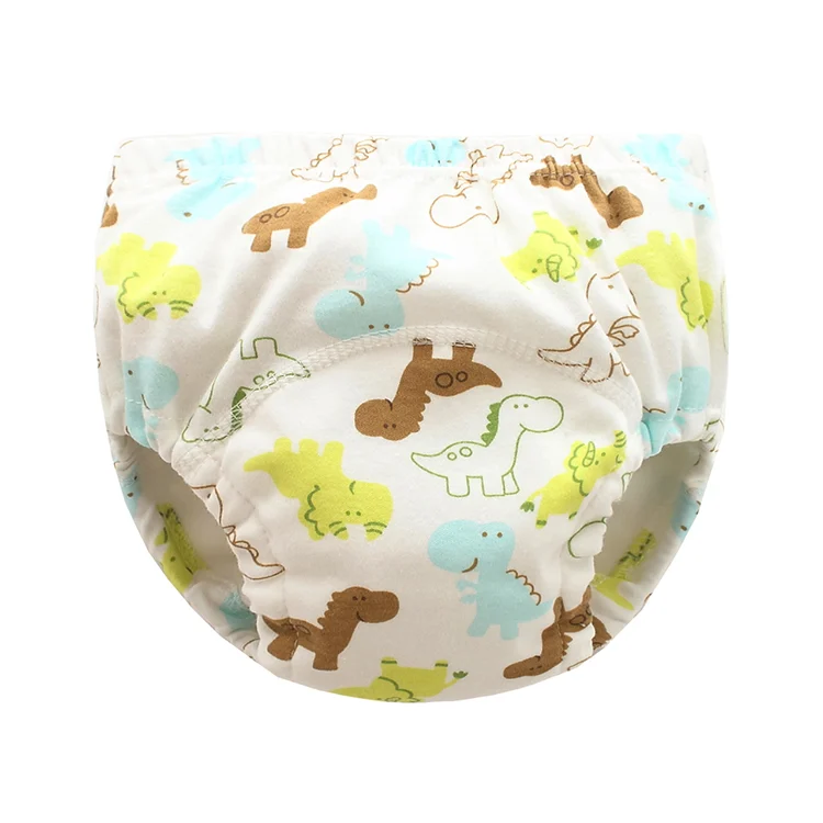 Green 3-layer reusable baby cloth diaper with elastic leg bands