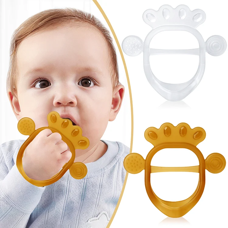 Close-up of textured surface on one teether piece, showing ridges and bumps