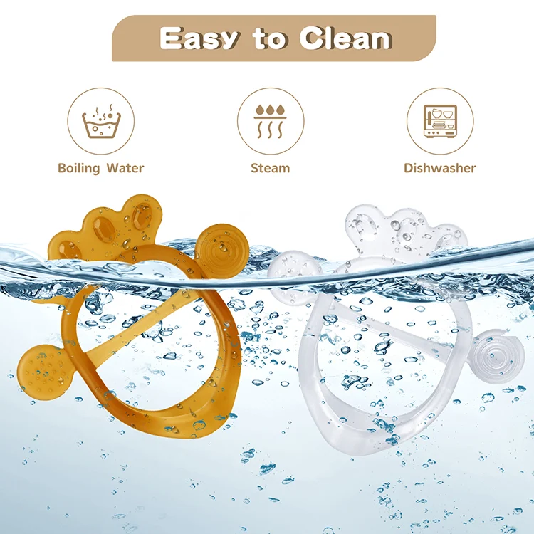 Teether set being washed under running water