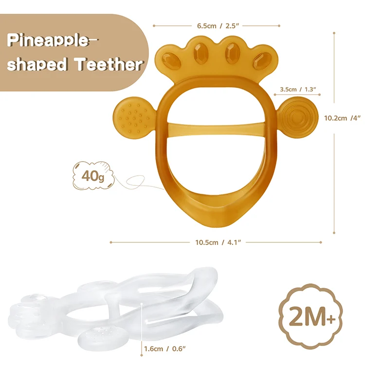 Teether set in use by a baby, showing safe chewing