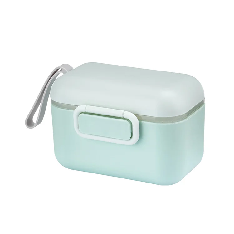 Green baby food dispenser with the lid removed, revealing the silicone seal ring