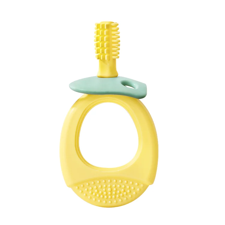Close-up of the brush head and soft silicone handle