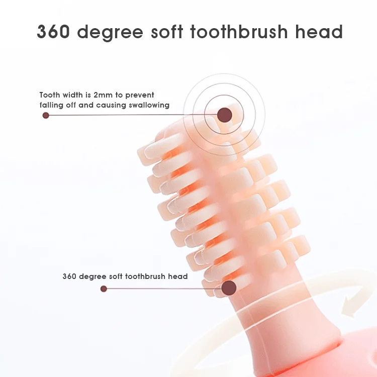 Teether toothbrush showing the soft silicone texture