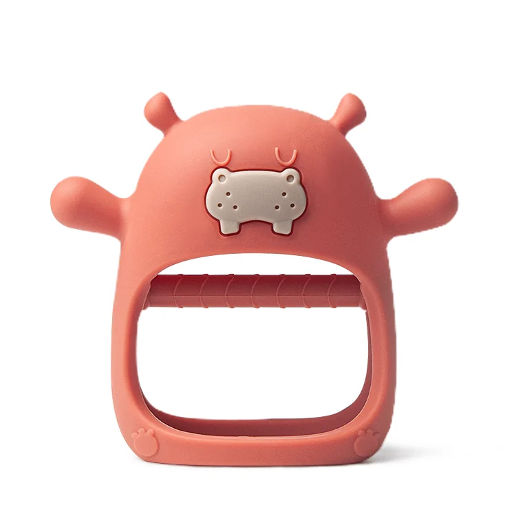 Close-up of the teether's stem and nipple design for easy mouth access