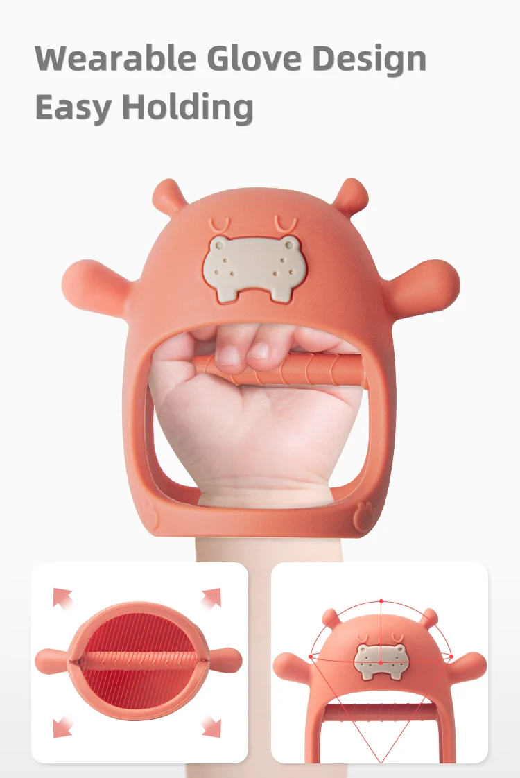 Teether with the wrist strap fully extended, demonstrating fit