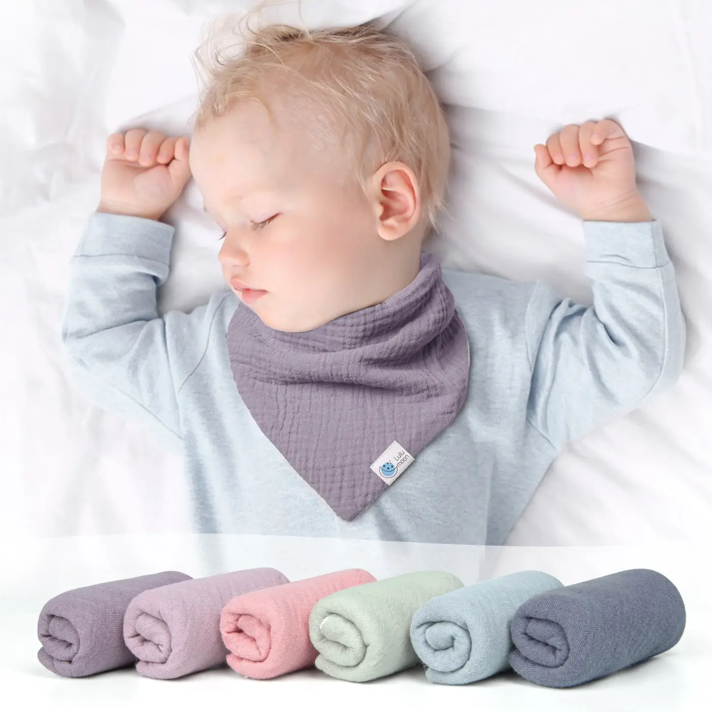 Bandana bib with the back terry layer visible, showing texture
