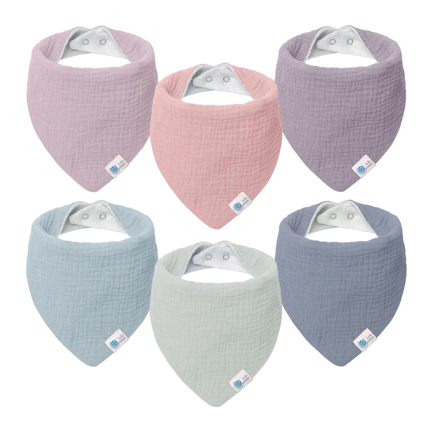 Close-up of the bandana bib's snap fasteners and soft cotton fabric