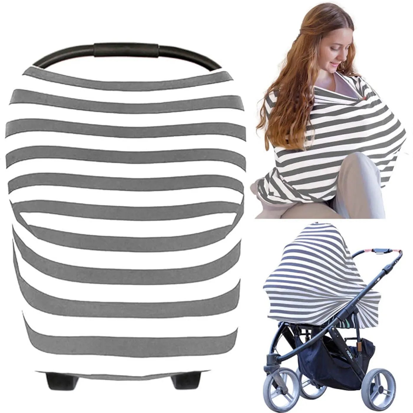 Nursing cover scarf worn as an infinity scarf, showing versatility