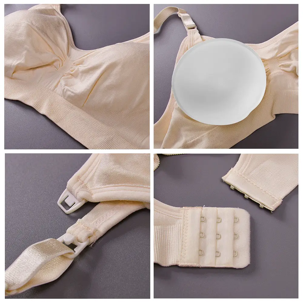 Front view of the bra with removable pads visible in the cups