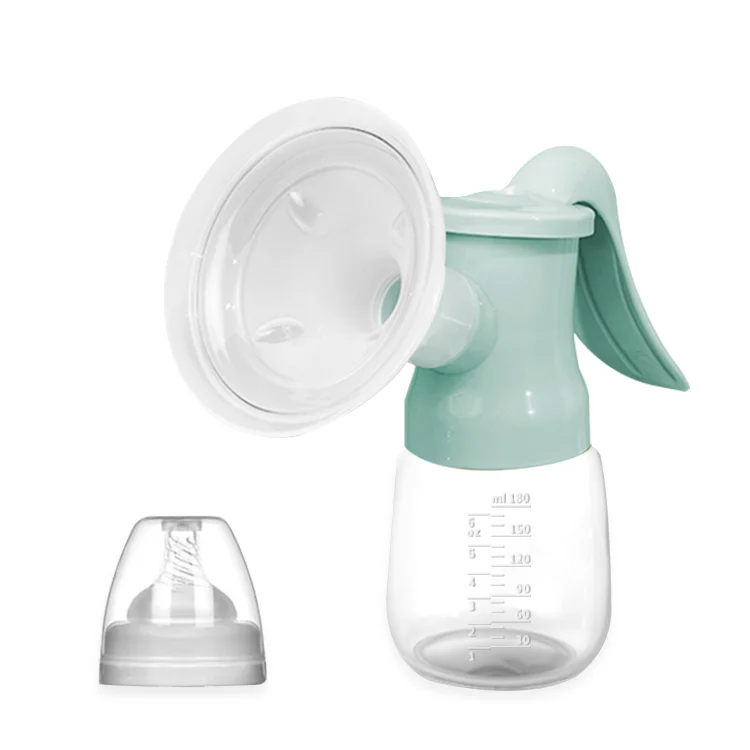 Hand portable manual breast pump with soft massage cushion and 180ml bottle