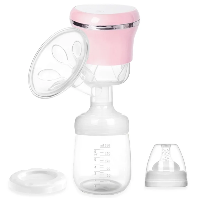 White breast pump with bottle body and feeding nipple attached